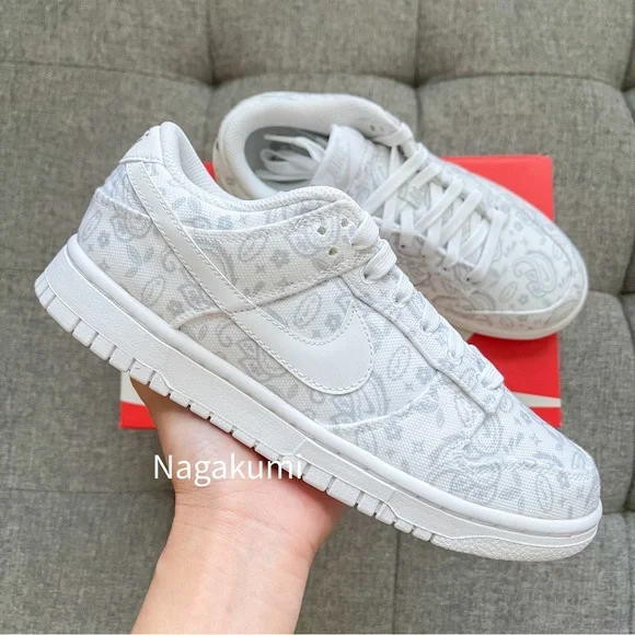 🐰 Nike dunk low white greypaisley bandana shoes
